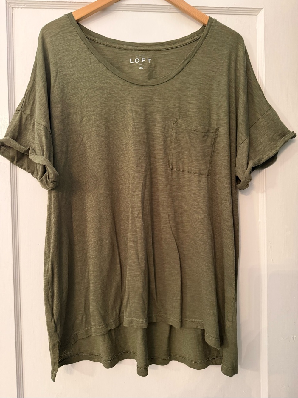 LOFT Olive Green Relaxed Short Sleeve Tee w/Pocket